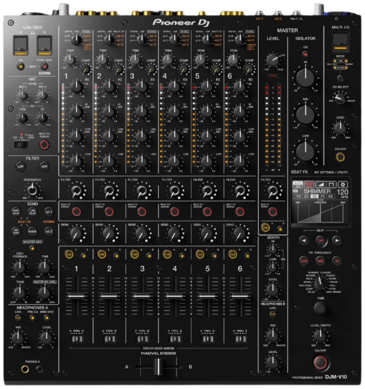 Pioneer DJ DJM-V10 6-Channel Professional DJ Mixer with MGA48043 Road Case Bundle - PSSL ProSound and Stage Lighting