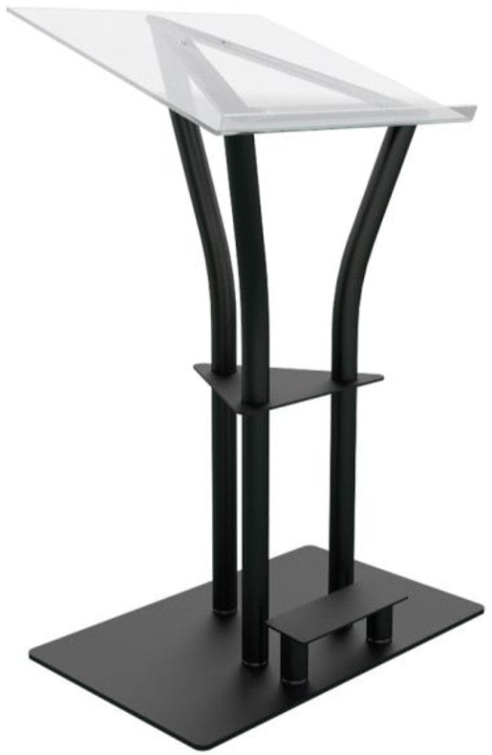 Global Truss DT-ERGO-LECTERN-BLK Lectern with Acrylic Top / Foot Stand / Built-In Shelf - Black - PSSL ProSound and Stage Lighting