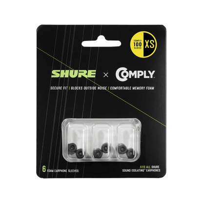 Shure EACYF1-6XS 6-pack (3 pairs) Extra-small 100 Series Comply foam sleeves for Shure Earphones - Hanging Retail Packaging