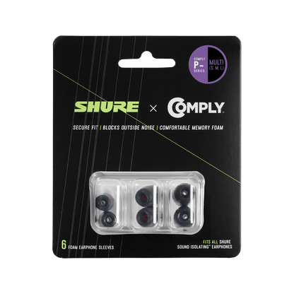 Shure EACYPF-6KIT 6-pack (3 pairs) Multipack Kit P-Series Comply foam sleeves for Shure Earphones, one pair each of S/M/L - Hanging Retail Packaging