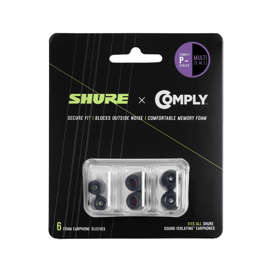 Shure EACYPF-6KIT 6-pack (3 pairs) Multipack Kit P-Series Comply foam sleeves for Shure Earphones, one pair each of S/M/L - Hanging Retail Packaging
