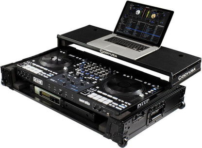 Odyssey FZGSRANE4W1BL RANE FOUR Black Label 1U Wheeled Flight Case with Laptop Tray - PSSL ProSound and Stage Lighting