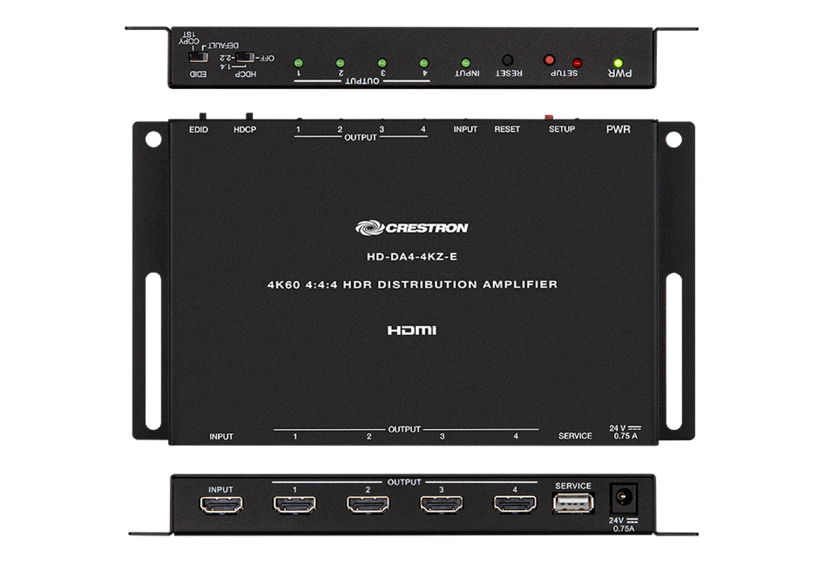 Crestron HD-DA4-4KZ-E 1:4 HDMI Distribution Amplifier w/4K60 4:4:4 & HDR Support