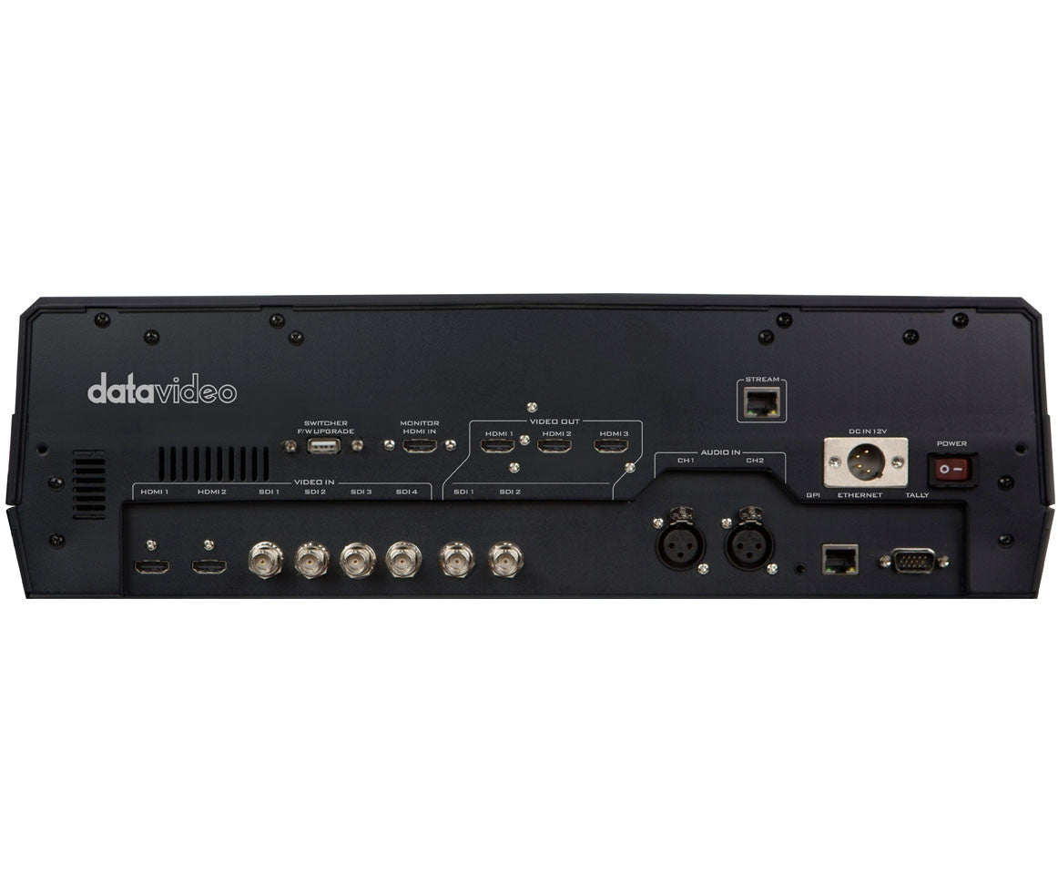 Datavideo HS-1300 6 input HD mobile studio with built-in streaming and recording. It comes with 4x HD-SDI and 2x HDMI inputs.