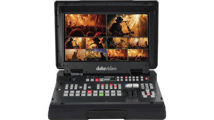 Datavideo HS-2600 8 input HD-SDI and HDMI hand carried mobile studio with built-in 17.3" LCD monitor, H.264 streaming encoder, and recorder.