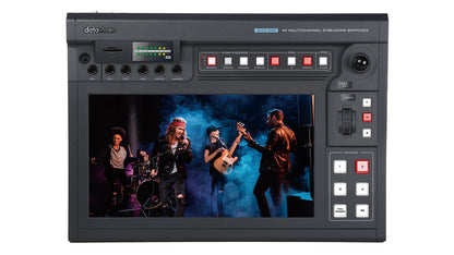Datavideo KMU-300 4K Multi-camera processing switcher with built-in PTZ camera control, streaming and recording. It can be set up to do vertical video as well as horizontal (16:9).