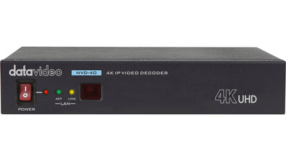 Datavideo NVD-40 4K IP video decoder. Operates on standard 10/100Mb Ethernet networks
