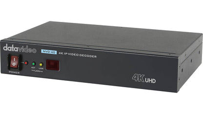 Datavideo NVD-40 4K IP video decoder. Operates on standard 10/100Mb Ethernet networks