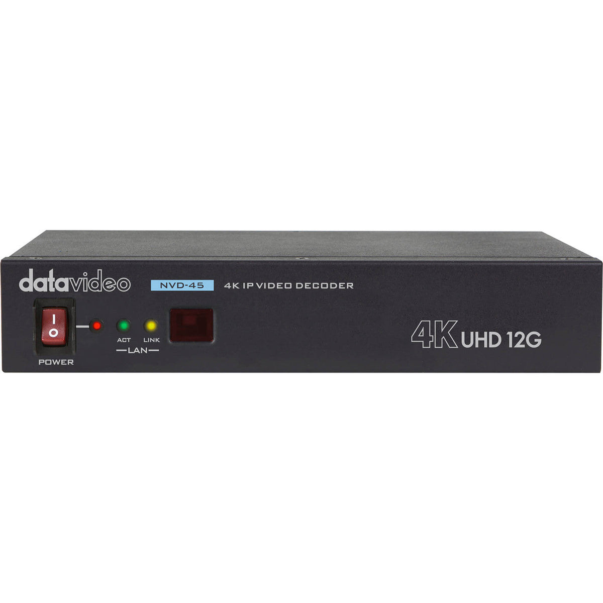 Datavideo NVD-45 4K IP video decoder. Operates on standard 10/100Mb Ethernet networks