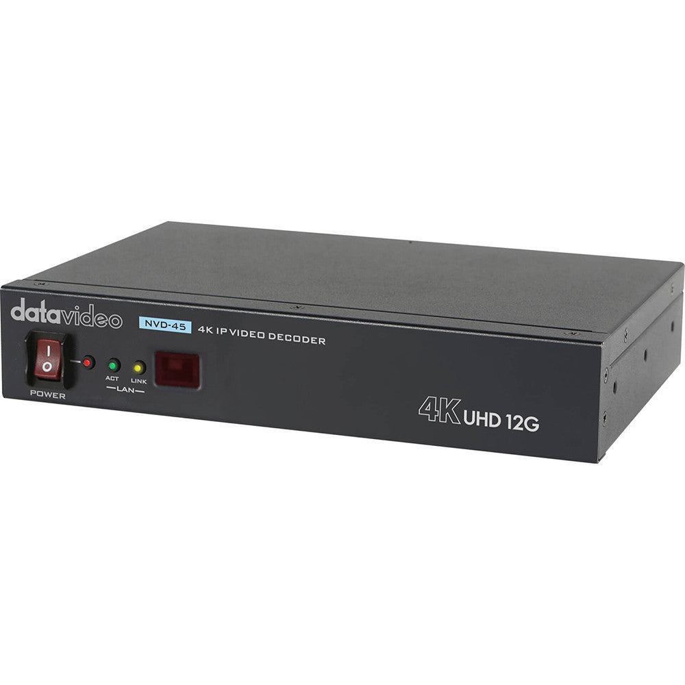 Datavideo NVD-45 4K IP video decoder. Operates on standard 10/100Mb Ethernet networks