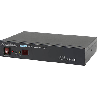 Datavideo NVD-45 4K IP video decoder. Operates on standard 10/100Mb Ethernet networks