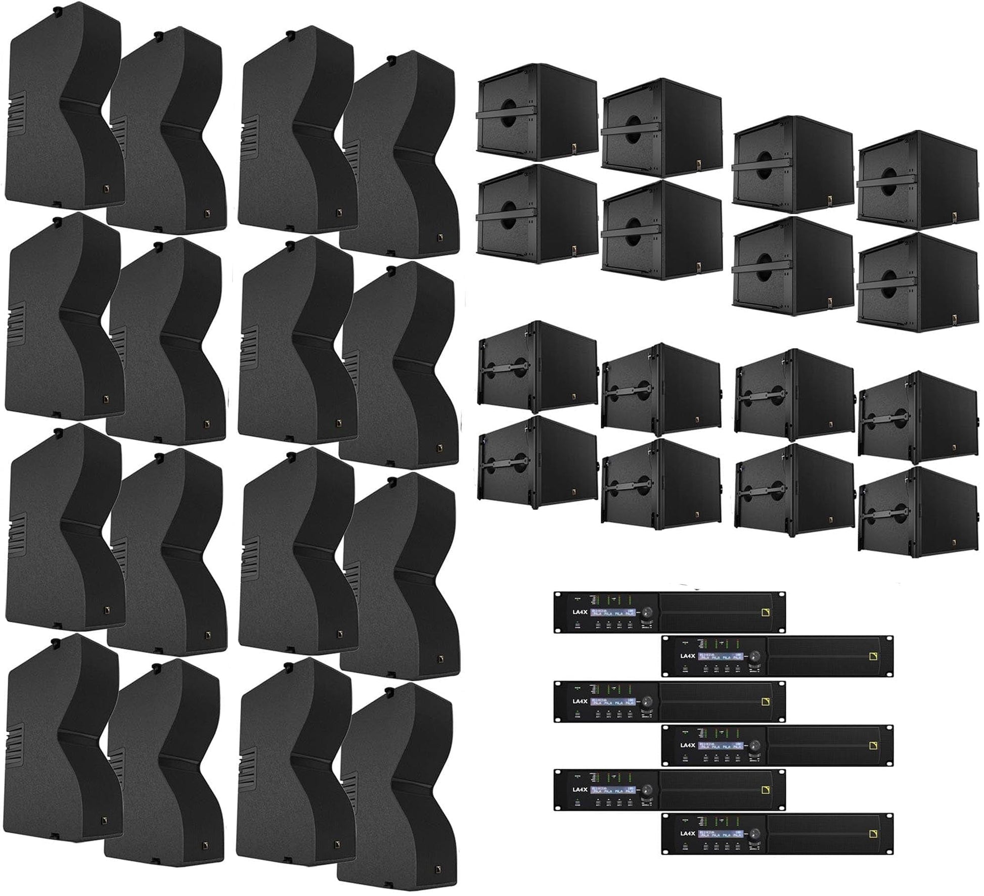 L-Acoustics PA-PACK-1449 Speaker Pack: Kiva II Line Array (x16), SB15m Subwoofer (x8), SB18 Subwoofer (x8), and LA4X Amplifier (x6) - PSSL ProSound and Stage Lighting