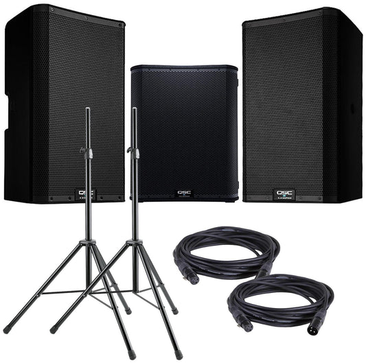 QSC K10.2 Speakers (x2) and KS118 (x1) with Speaker Stands / Mic Cables - PSSL ProSound and Stage Lighting