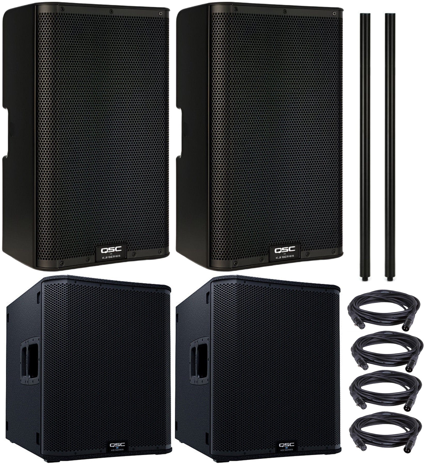 QSC K10.2 Speakers (x2) and KS118 (x2) with Sub Poles / Mic Cables - PSSL ProSound and Stage Lighting