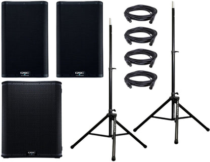 QSC K8.2 Speakers (x2) and KS118 (x1) with Speaker Stands / Mic Cables - PSSL ProSound and Stage Lighting