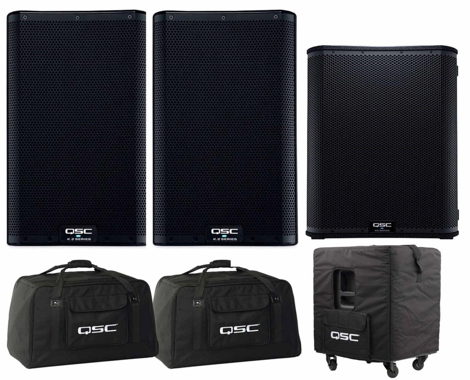 QSC K12.2 (x2) and KS118 (x1) with Totes and Cover - PSSL ProSound and Stage Lighting