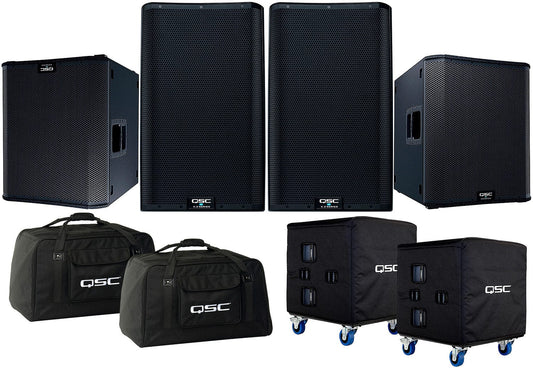 QSC K12.2 Speakers (x2) and KS118 (x2) with Totes and Covers - PSSL ProSound and Stage Lighting