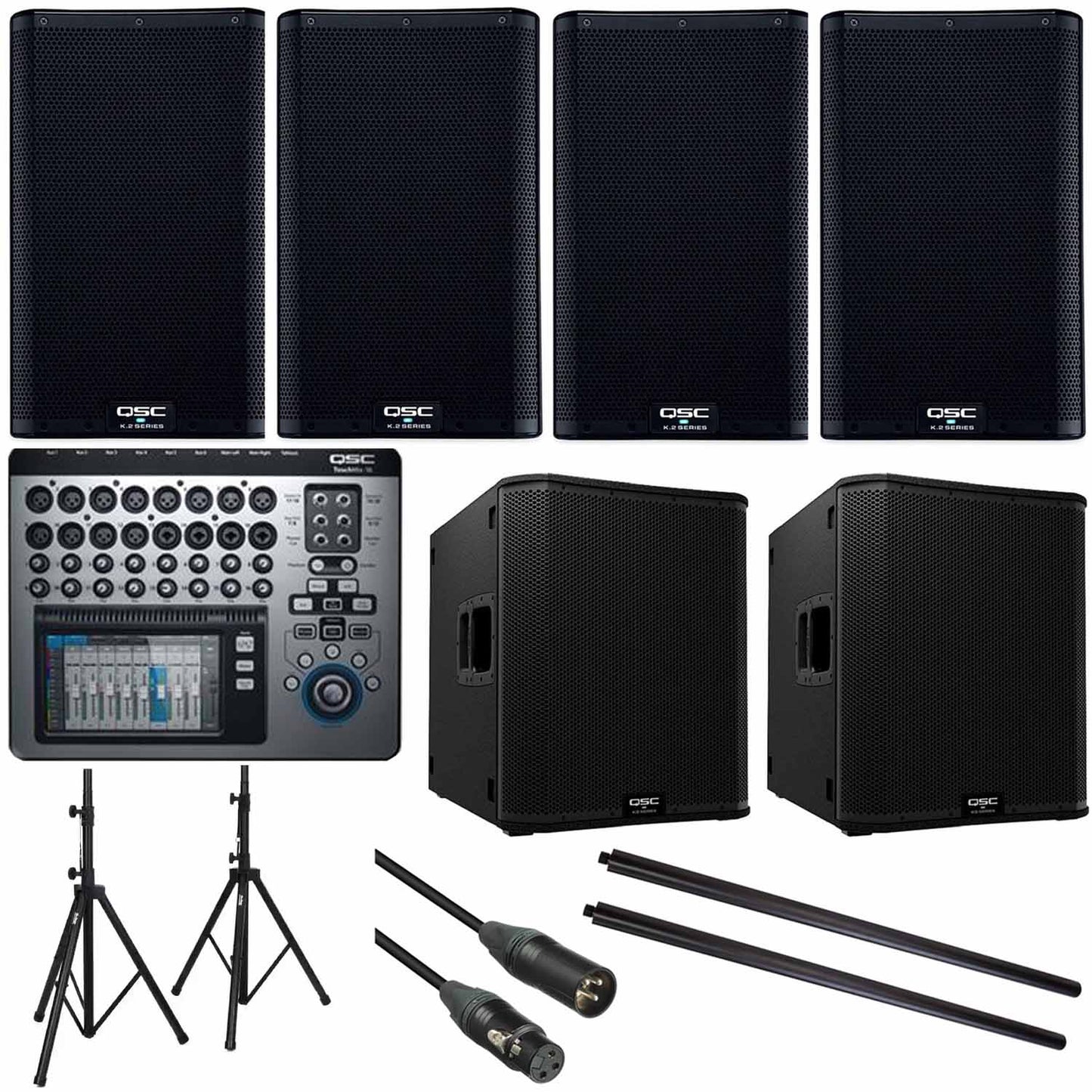 QSC PA System with K12.2 SQSC PA System with K12.2 Speakers (x4) and KS118 (x2) with Sub Poles / Stands / Cables - ProSound and Stage Lighting