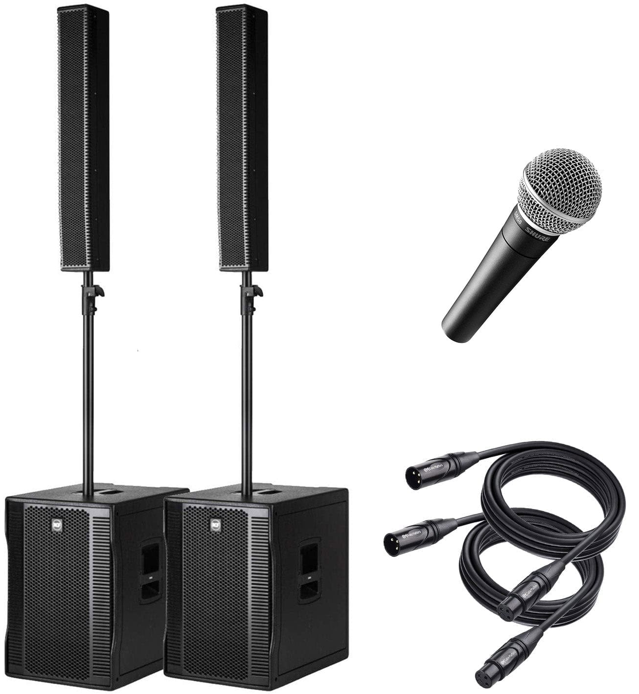 Système de sonorisation portable alimenté RCF EVOX-12 (x2) avec Shure SM58-LC et câbles XLR