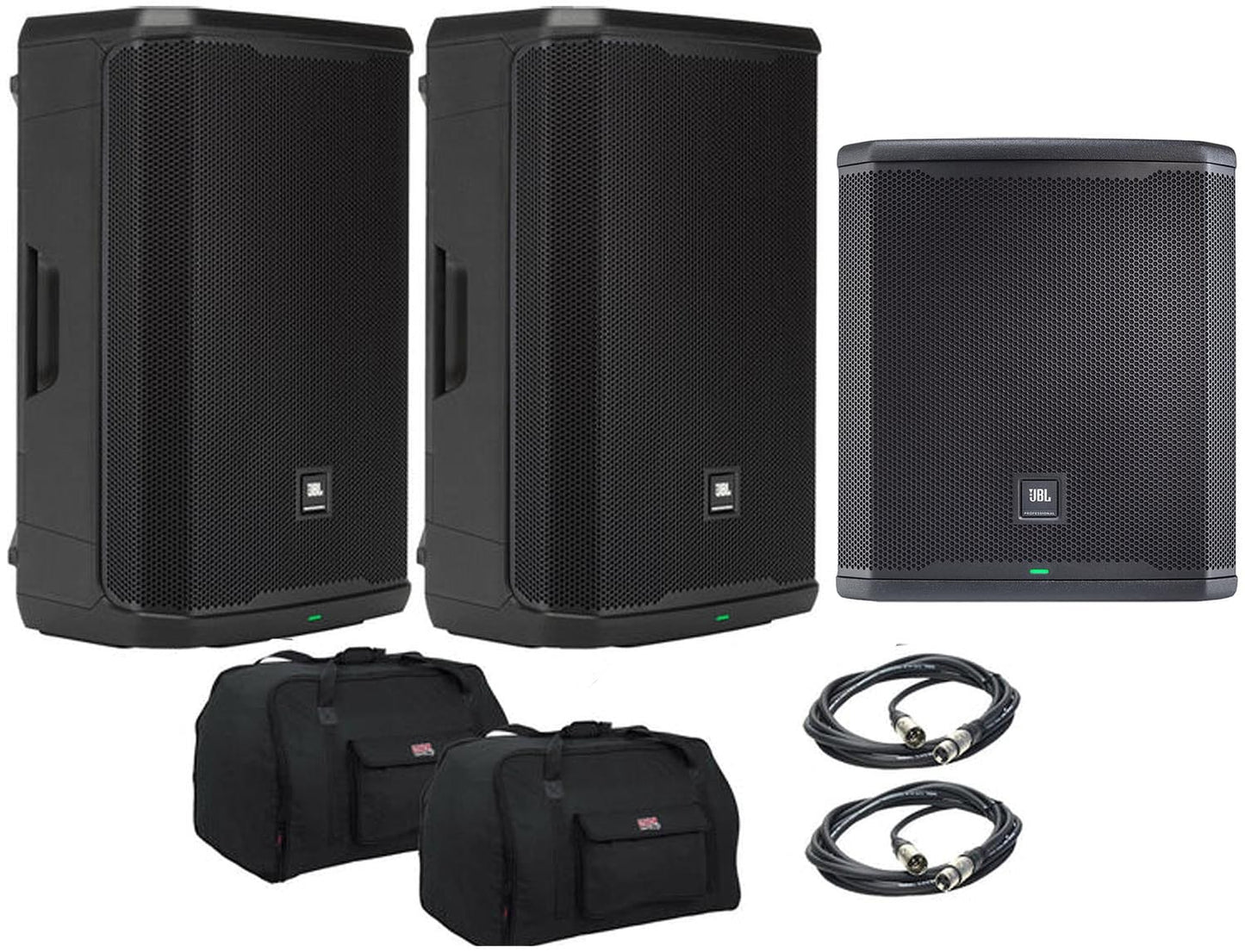 JBL PRX915 Speakers (2x) and JBL PRX915XLF Sub (x1) with Gator Totes / Cables - PSSL ProSound and Stage Lighting