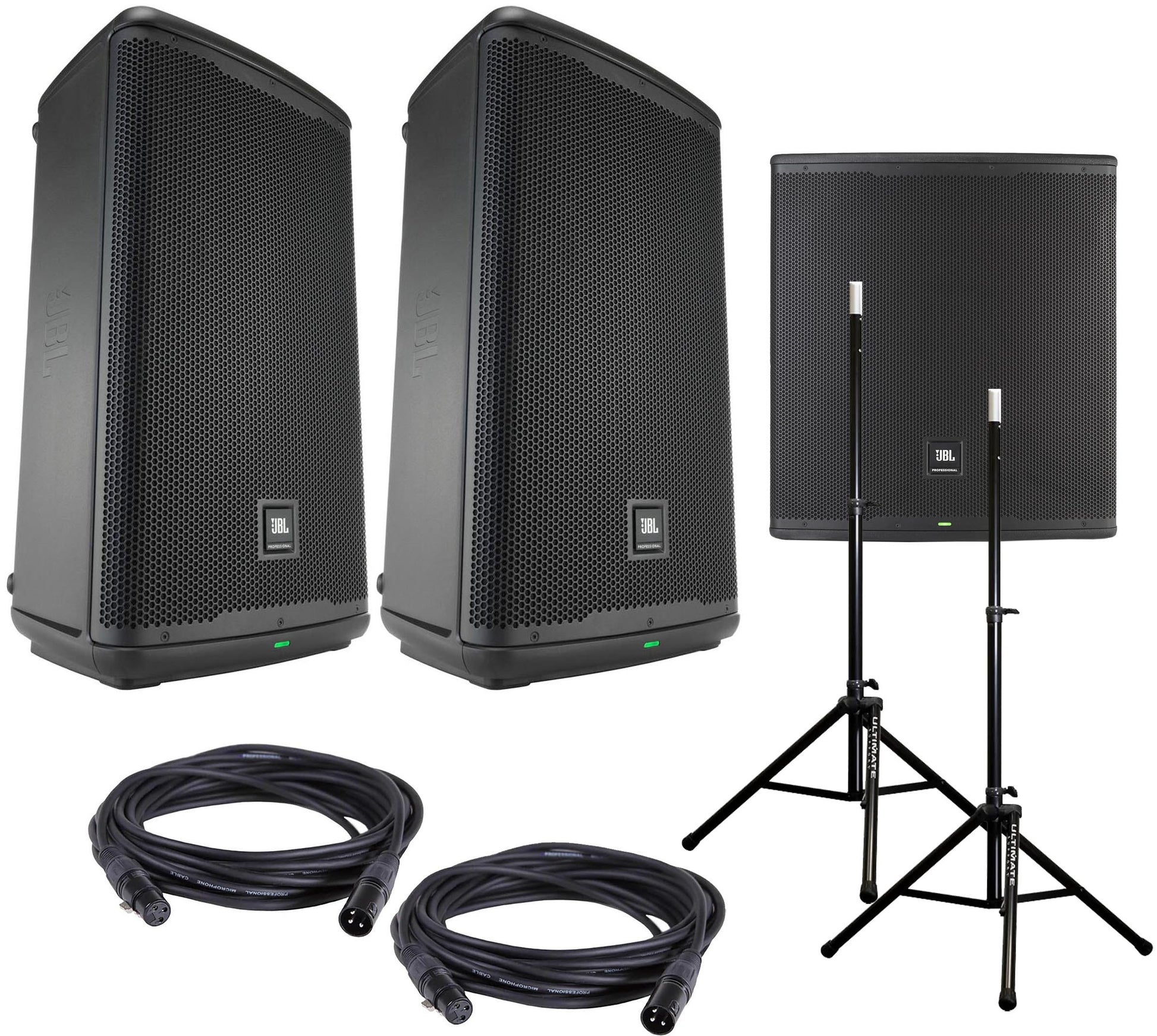 JBL EON718S 18-Inch Sub (x1) and EON 712 Speakers (x2) with Stands and Cables - PSSL ProSound and Stage Lighting