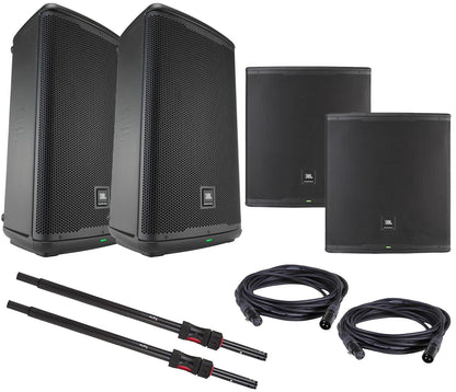 JBL EON718S 18-Inch Sub (x2) and EON 712 Speakers (x2) with Sub Poles and Cables - PSSL ProSound and Stage Lighting