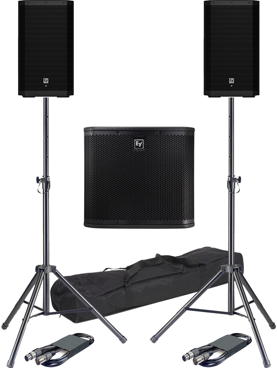 Electro-Voice ZXA1 12-Inch Sub (x1) and ZLX12-G2 Speakers (x2) with Stands and Cables - PSSL ProSound and Stage Lighting