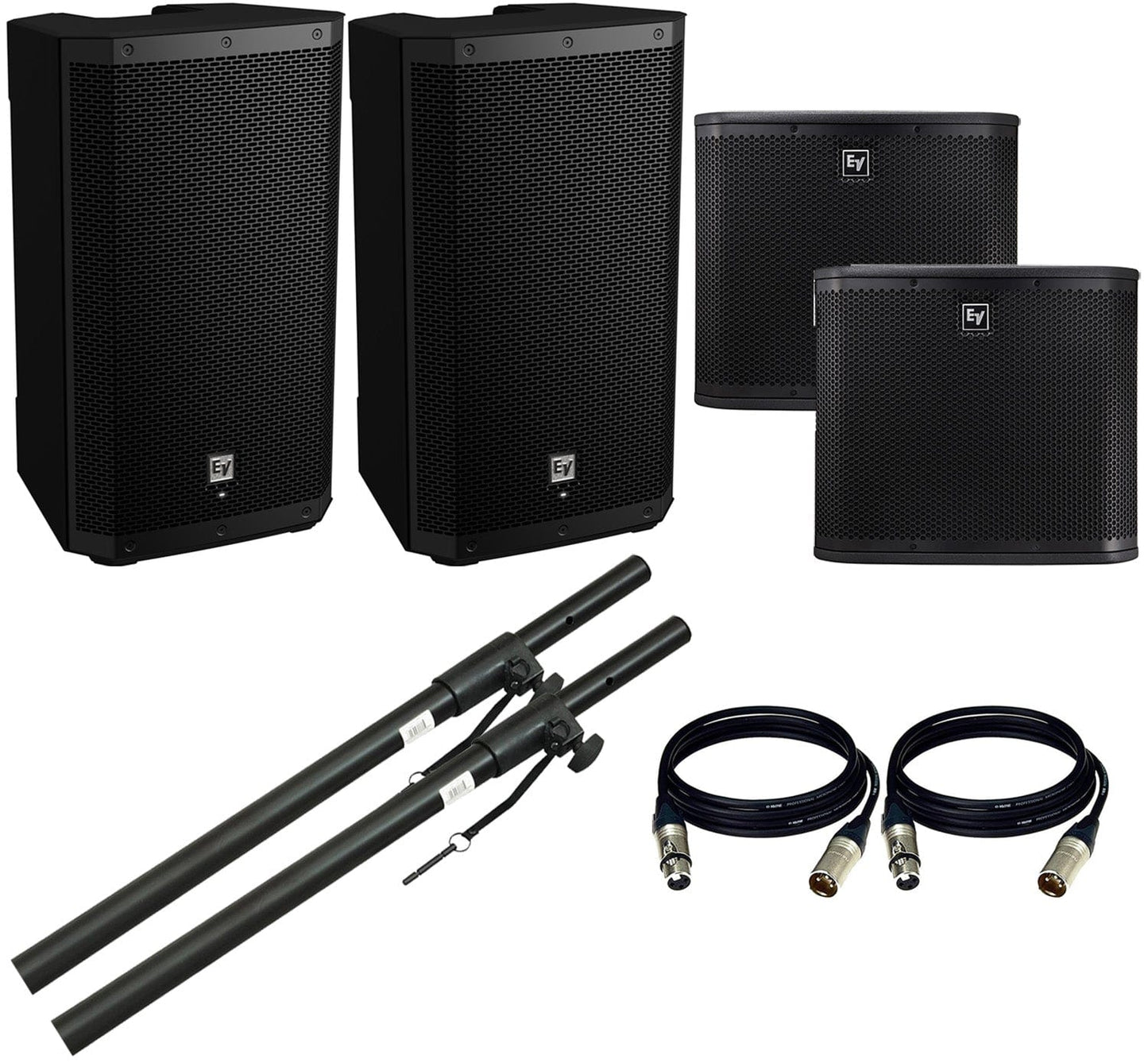 Electro-Voice ZXA1 12-Inch Sub (x2) and ZLX12-G2 Speakers (x2) with Sub Poles and Cables - PSSL ProSound and Stage Lighting
