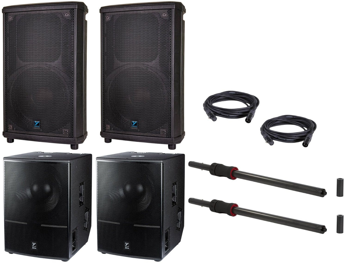 Yorkville Sound NX55P-2 12-Inch Speakers (x2) and ES21P Subwoofer (x2) with Sub Poles and Cables - PSSL ProSound and Stage Lighting