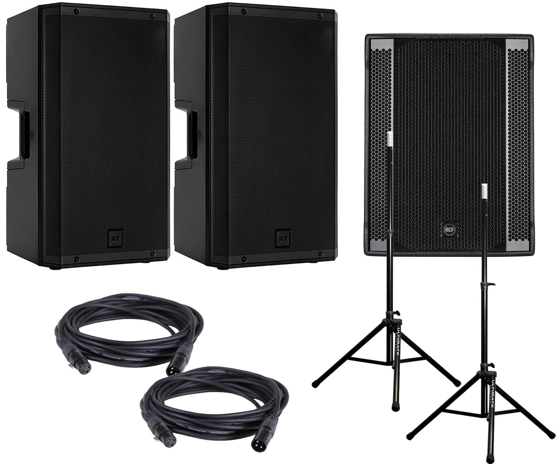 RCF ART-915A Speakers (x2) and SUB708-AS MKII Subwoofer (x1) with Stands and Cables - PSSL ProSound and Stage Lighting