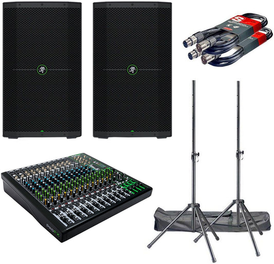 Mackie Thump212 Speakers (x2) and ProFX16v3 Analog Mixer with Stands and Cables - PSSL ProSound and Stage Lighting