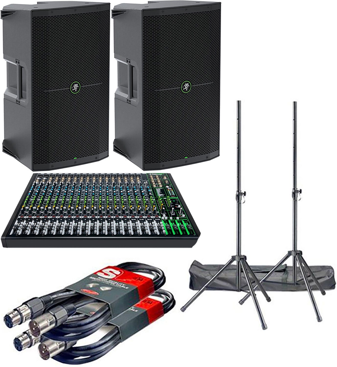 Mackie Thump212 Speakers (x2) and ProFX22v3 Analog Mixer with Stands and Cables - PSSL ProSound and Stage Lighting