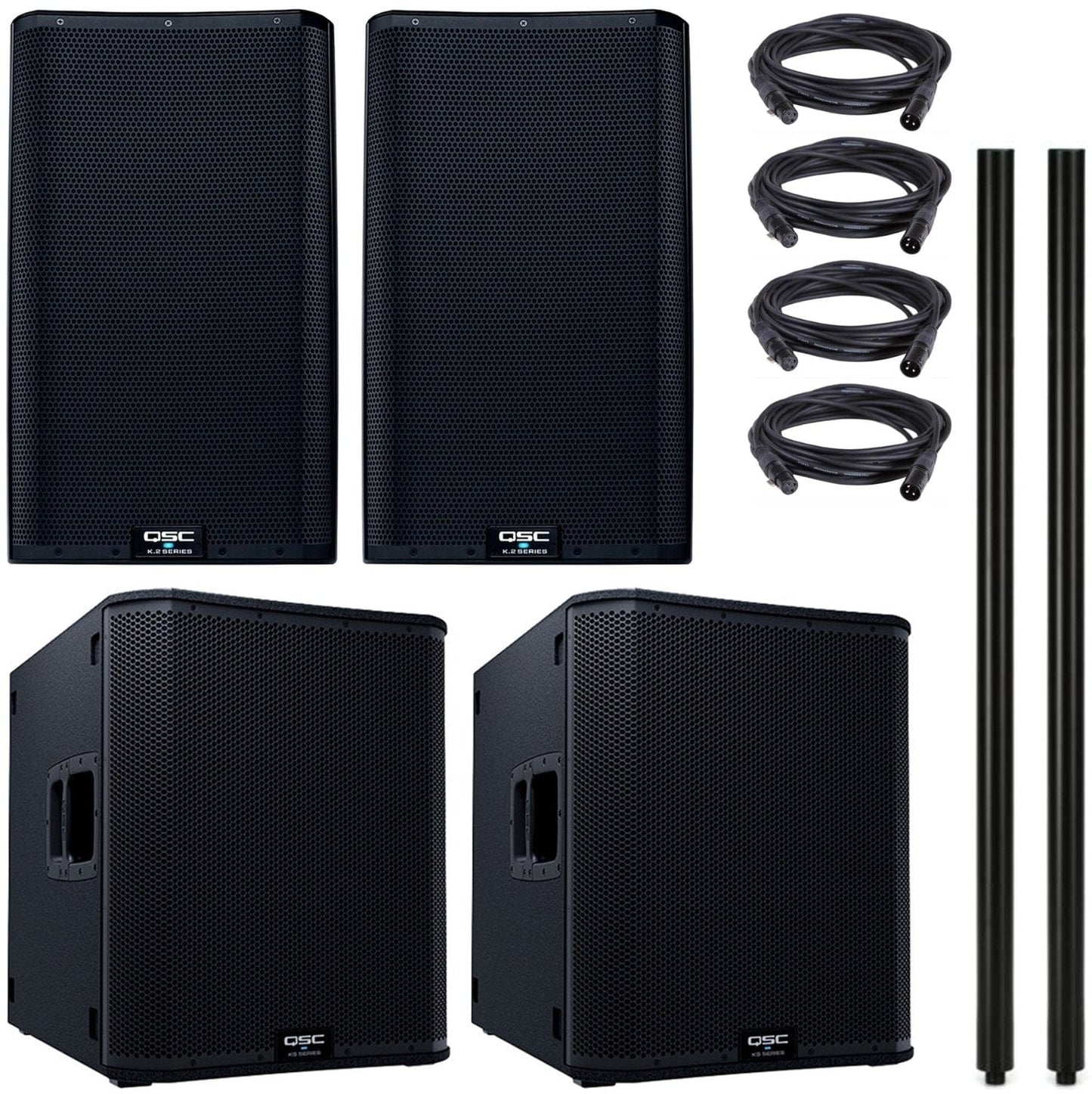 QSC K12.2 Speakers (x2) and KS118 (x2) with Sub Poles / Mic Cables - PSSL ProSound and Stage Lighting