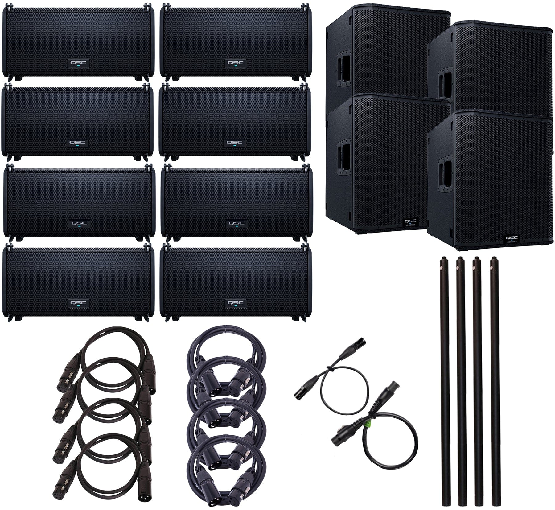 QSC PA System with x8 LA108 Line Array Speakers x4 KS118 Subwoofers and M20 Sub Poles / Accessories - PSSL ProSound and Stage Lighting