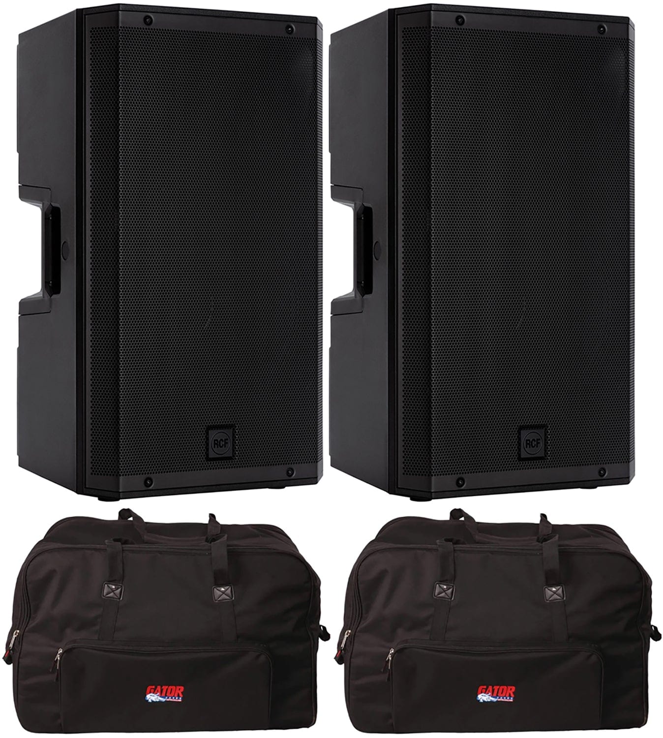 RCF ART-945A 15-Inch Powered Speakers Pair wih Gator Rolling Speaker Bags - PSSL ProSound and Stage Lighting