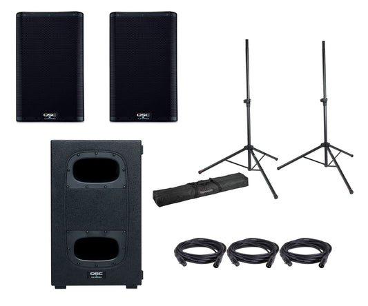 QSC K8.2 Powered Speakers (x2) & KS112 Subwoofer with Gator Stands - PSSL ProSound and Stage Lighting