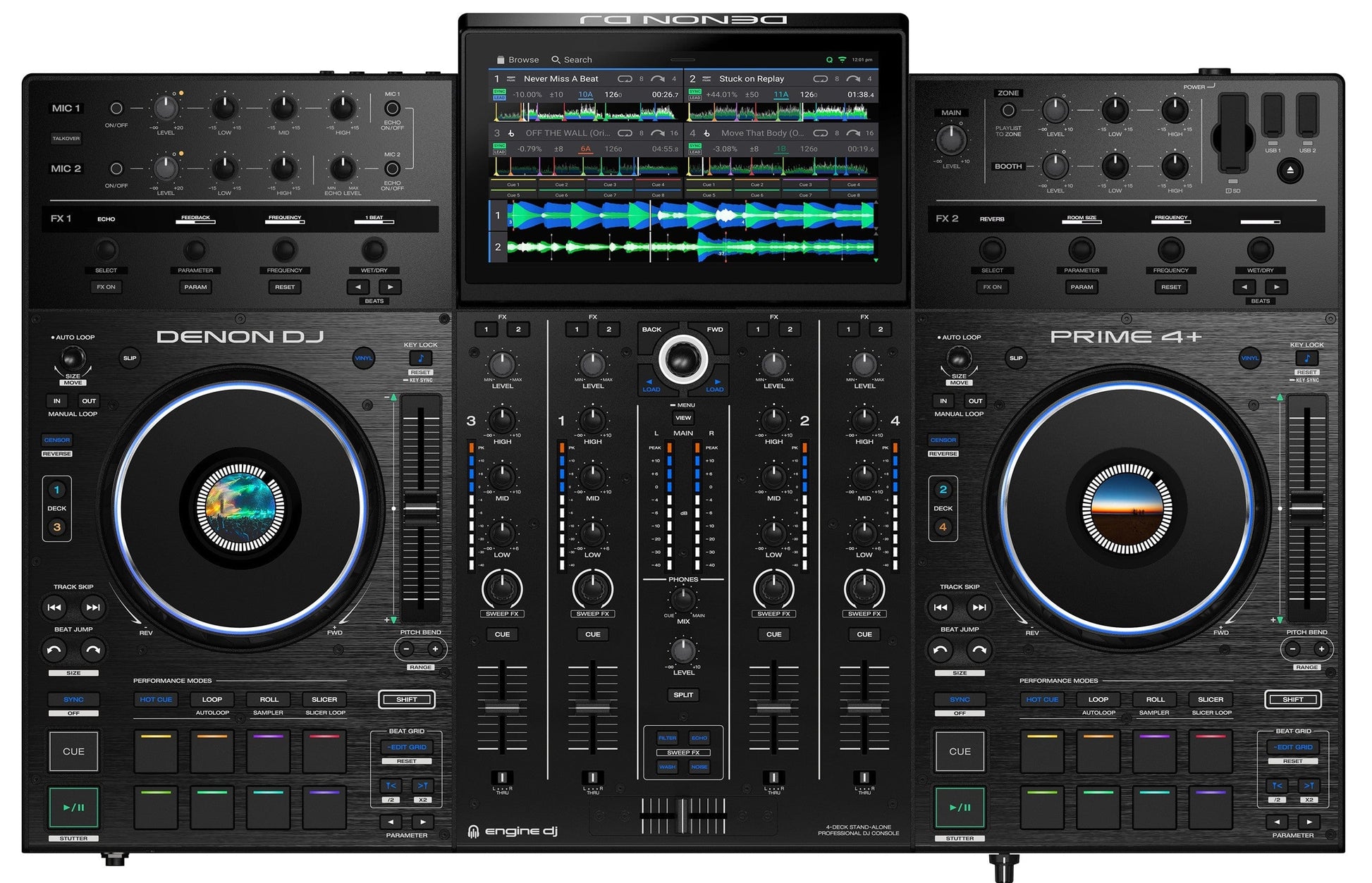 Denon Prime 4 Plus 4-Deck Standalone DJ Controller w/ Amazon Music - PSSL ProSound and Stage Lighting