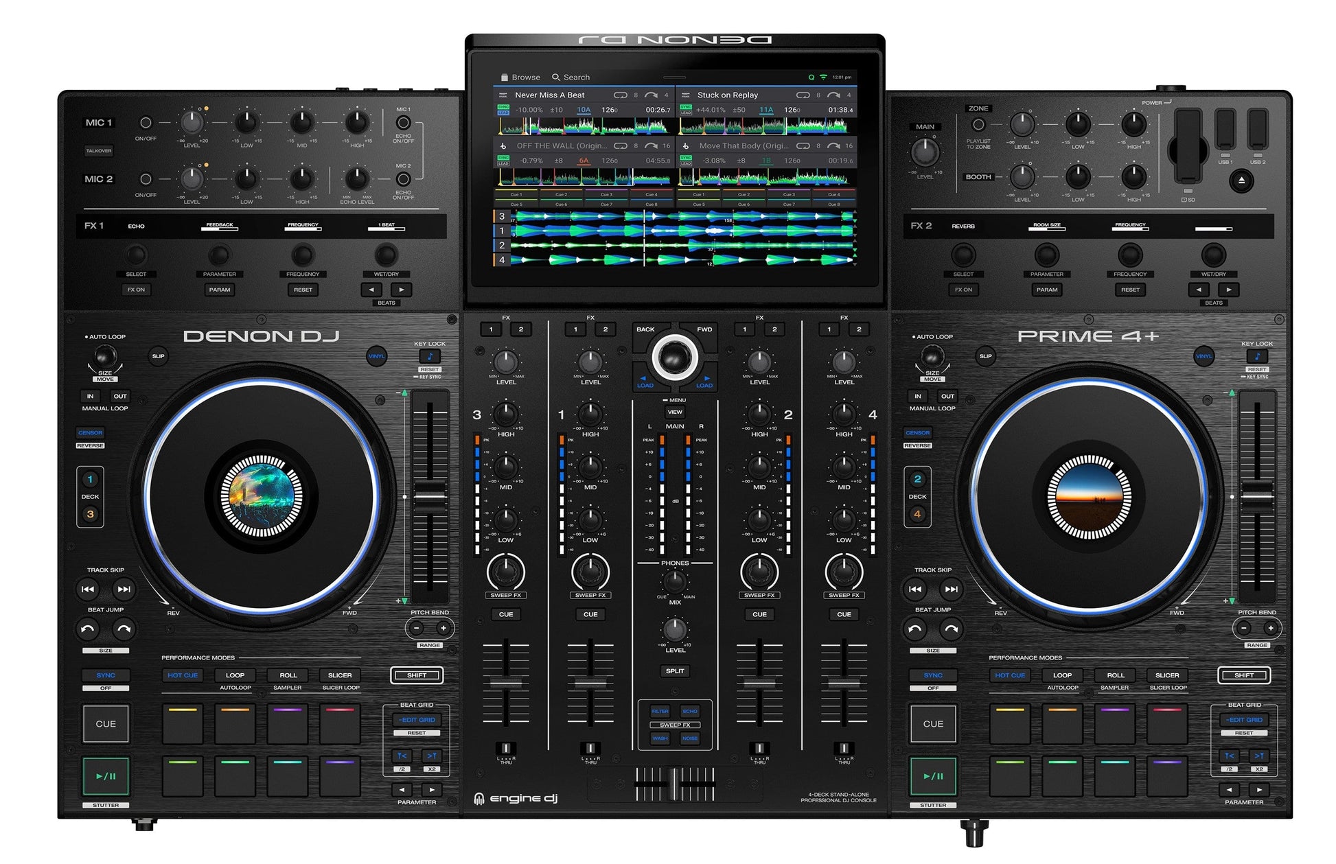 Denon Prime 4 Plus 4-Deck Standalone DJ Controller w/ Amazon Music - PSSL ProSound and Stage Lighting