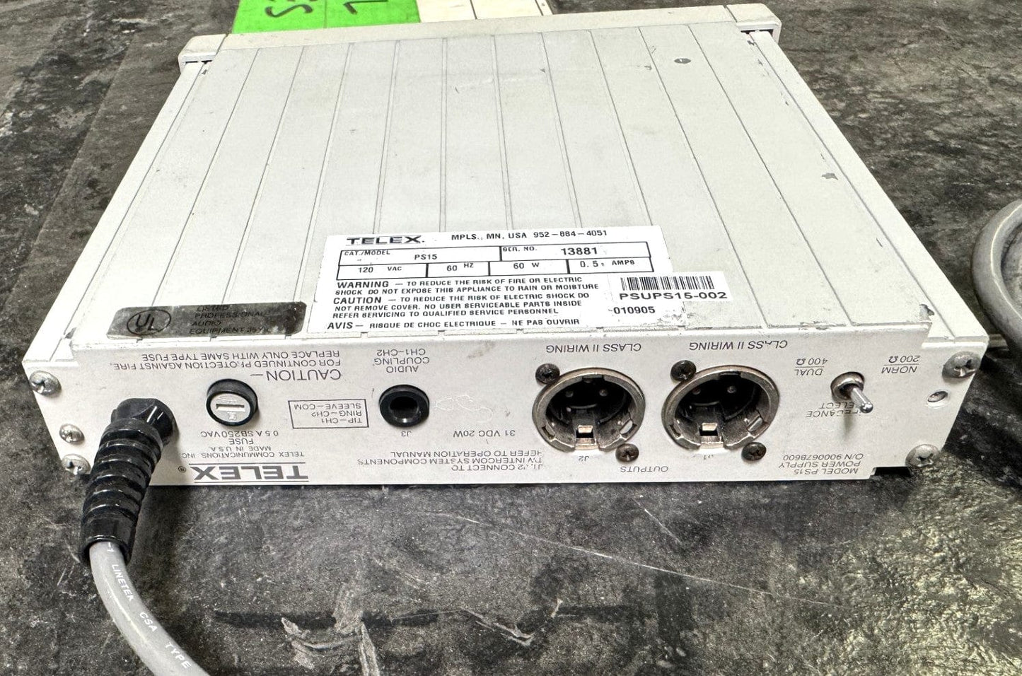 Telex PS-15 Power Supply for TW Intercom Systems