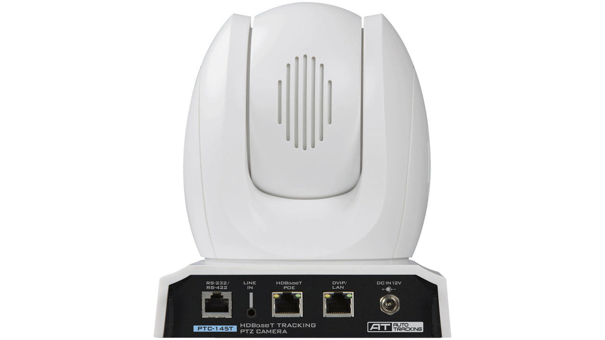 Datavideo PTC-145TW 20x HDBaseT 1080p, 3G-SDI, and HDMI Tracking PTZ Camera without receiver in white.