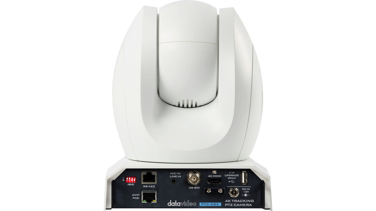Datavideo PTC-285W 4K 12x NDI® | HX, 3G-SDI, and HDMI PTZ Camera with Tracking in White.