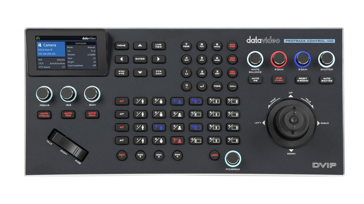Datavideo PROTRACK CONTROL 100 PTZ camera controller. Control up to 4 PTZ cameras via serial.