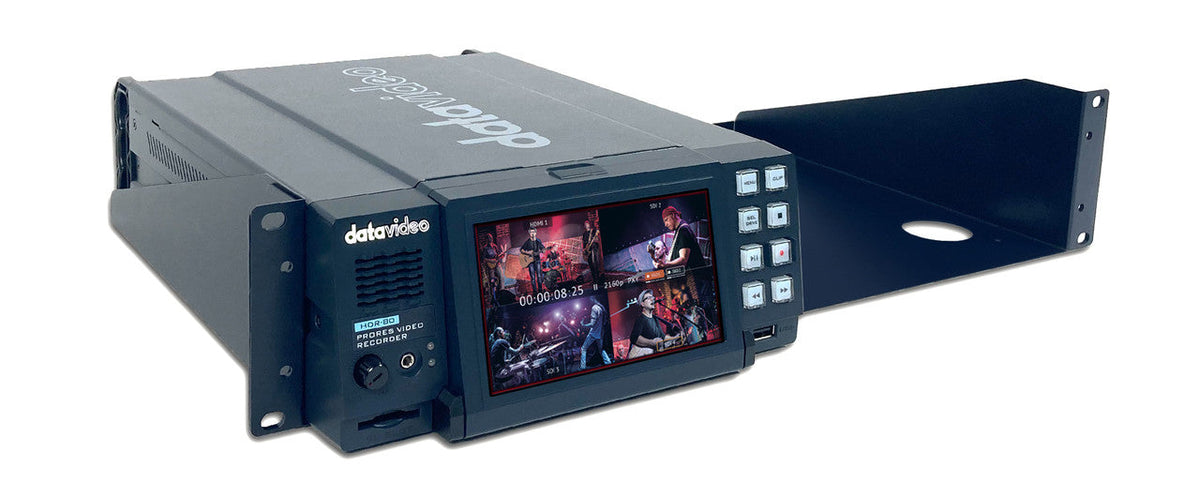 Datavideo RP-79 2U rack tray for mounting HDR-80. It fits two HDR-80 side by side.
