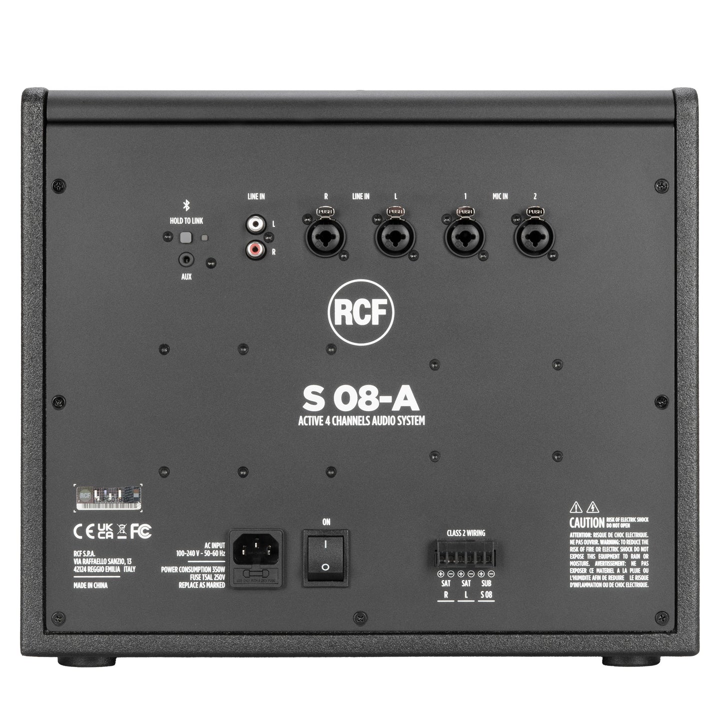 RCF S-08-A Active (4 X 250W @ 4 OHM) 8" Subwoofer for Satelite System, 4 Channels, Bluetooth