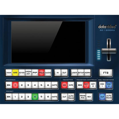 Datavideo SE-1200MU 6 input HD video switcher with HD-SDI and HDMI inputs. Main unit only. The switcher is controlled by PC. It has built-in chromakey.