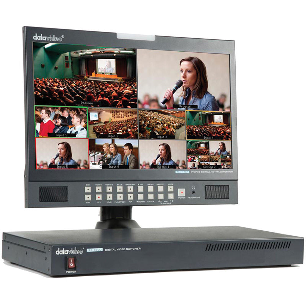 Datavideo SE-1200MU 6 input HD video switcher with HD-SDI and HDMI inputs. Main unit only. The switcher is controlled by PC. It has built-in chromakey.