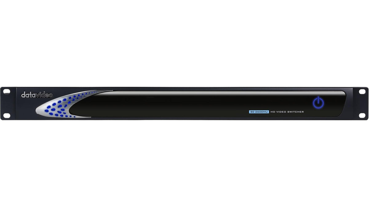 Datavideo SE-2600MU 8-channel 1U 1080p switcher. Inputs: 4 SDI, 4 HDMI Outputs: 3 assignable SDI, 3 assignable HDMI