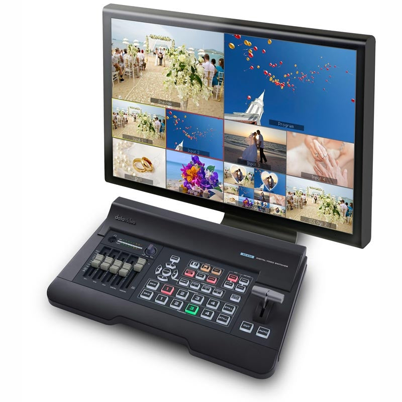 Datavideo SE-650 4 input HD video switcher with HD-SDI and HDMI inputs. It comes with a built-in audio mixer and chromakey.