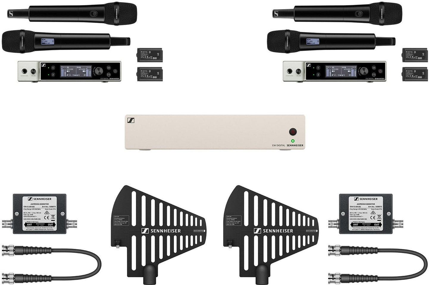 Sennheiser 4-Channel System with Digital Wireless Set, Active Antenna Splitter and Booster