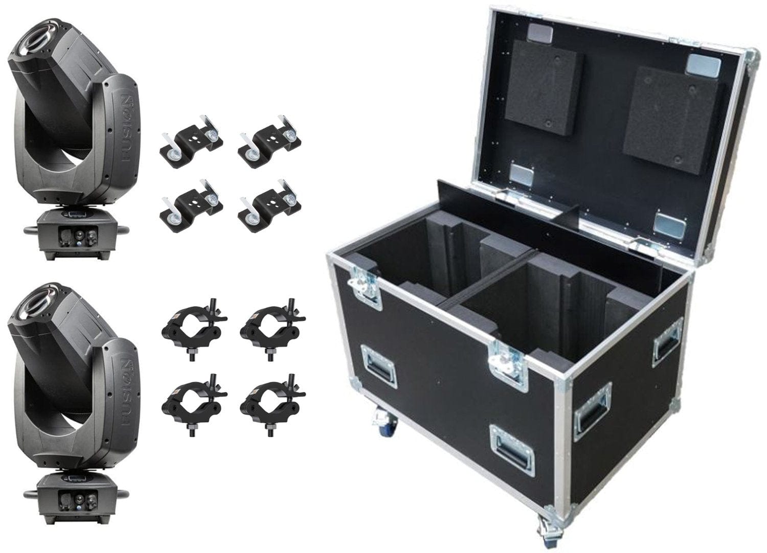 GLP 2 x Fusion EXO Spot, 4 x 4930170 Omega Bracket, 4 x 5035-B Half Coupler, Stacking Case - PSSL ProSound and Stage Lighting